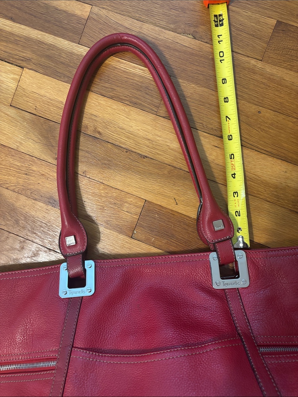 Tignanello Large Red Leather Top-Handle Tote Bag Purse - Picture 15 of 16